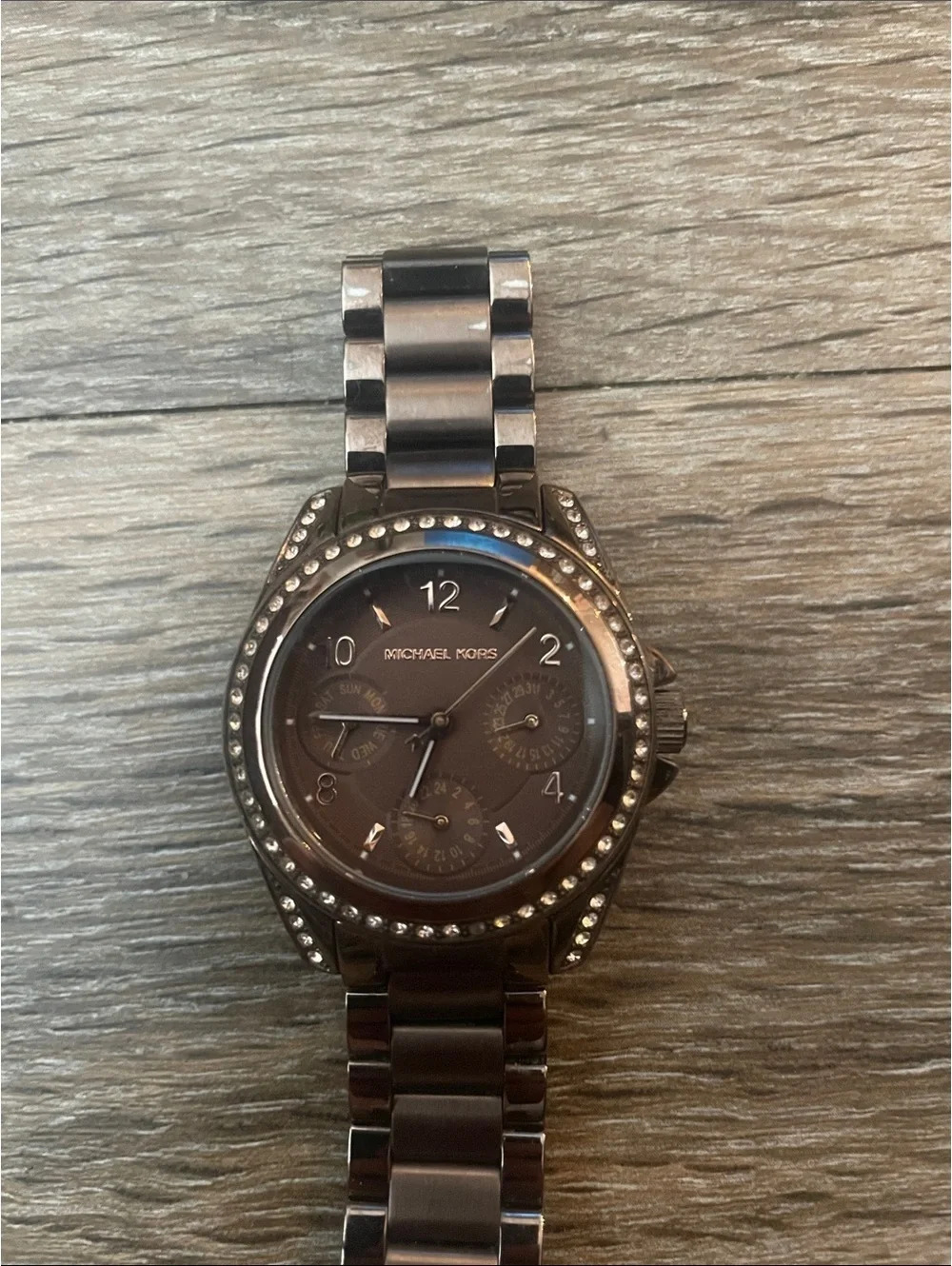 Michael Kors Brown Crystal Bezel Stainless Watch